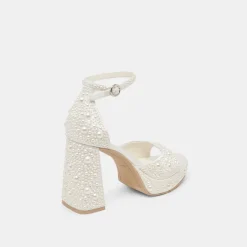 PANDRO PEARL HEELS TRUE WHITE SATIN