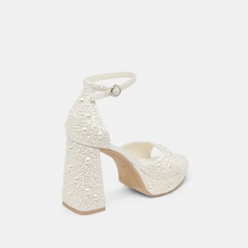 PANDRO PEARL HEELS TRUE WHITE SATIN