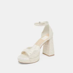 PANDRO PEARL HEELS TRUE WHITE SATIN