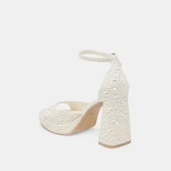PANDRO PEARL HEELS TRUE WHITE SATIN