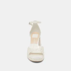 PANDRO PEARL HEELS TRUE WHITE SATIN