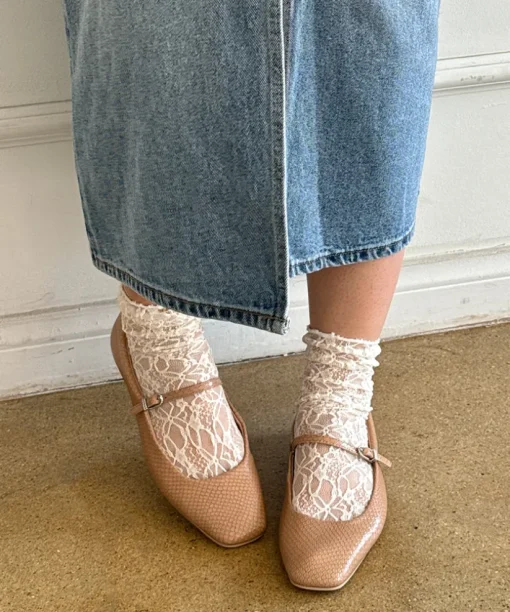 REYES BALLET FLATS TOFFEE SNAKE EMBOSSED