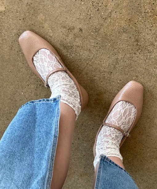 REYES BALLET FLATS TOFFEE SNAKE EMBOSSED
