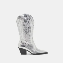 RYLAND EXTRA WIDE CALF BOOTS SILVER DISTRESSED LEATHER