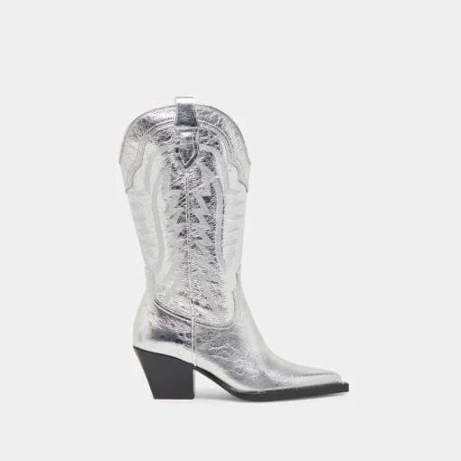 RYLAND EXTRA WIDE CALF BOOTS SILVER DISTRESSED LEATHER