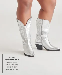 RYLAND EXTRA WIDE CALF BOOTS SILVER DISTRESSED LEATHER