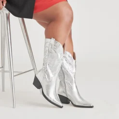 RYLAND EXTRA WIDE CALF BOOTS SILVER DISTRESSED LEATHER