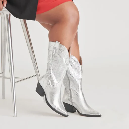 RYLAND EXTRA WIDE CALF BOOTS SILVER DISTRESSED LEATHER