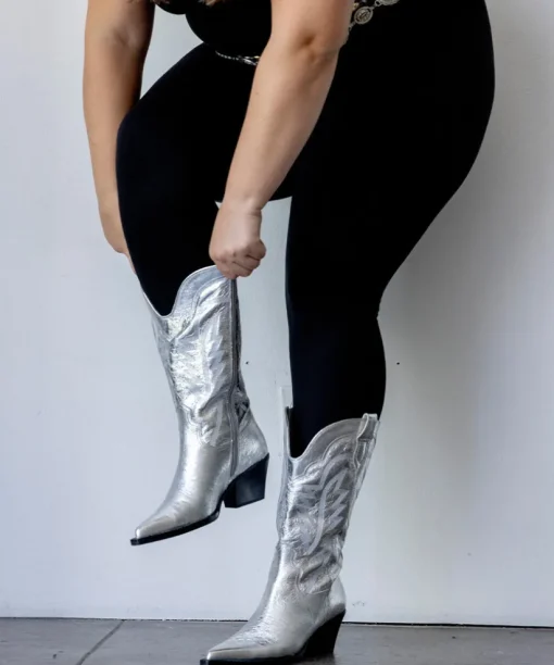 RYLAND EXTRA WIDE CALF BOOTS SILVER DISTRESSED LEATHER