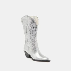 RYLAND EXTRA WIDE CALF BOOTS SILVER DISTRESSED LEATHER