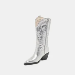 RYLAND EXTRA WIDE CALF BOOTS SILVER DISTRESSED LEATHER