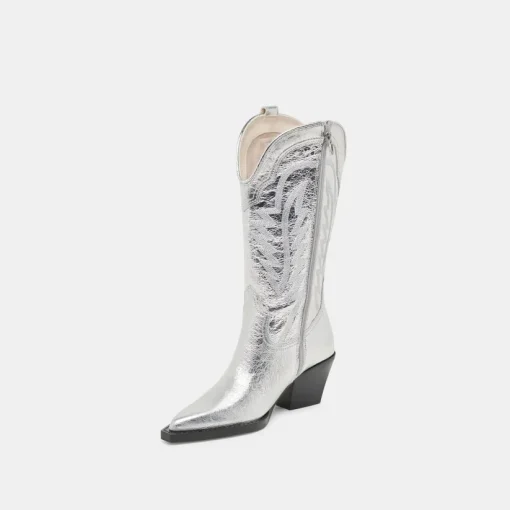 RYLAND EXTRA WIDE CALF BOOTS SILVER DISTRESSED LEATHER