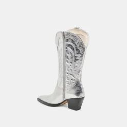 RYLAND EXTRA WIDE CALF BOOTS SILVER DISTRESSED LEATHER