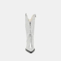 RYLAND EXTRA WIDE CALF BOOTS SILVER DISTRESSED LEATHER