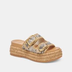 WANIKA SANDALS BLACK WHITE EMBOSSED LEATHER