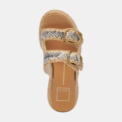 WANIKA SANDALS BLACK WHITE EMBOSSED LEATHER