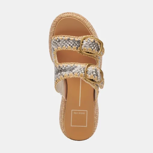 WANIKA SANDALS BLACK WHITE EMBOSSED LEATHER